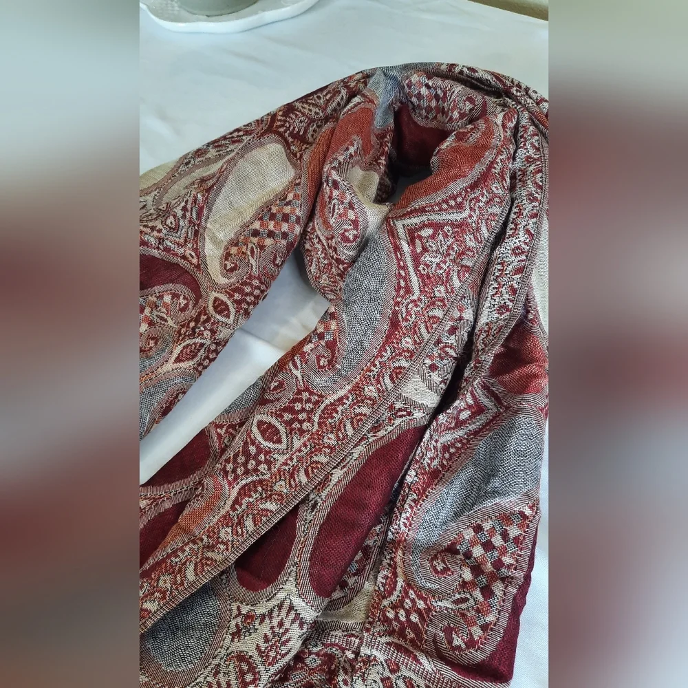 Cotton Blend Woven Scarf with Fringe